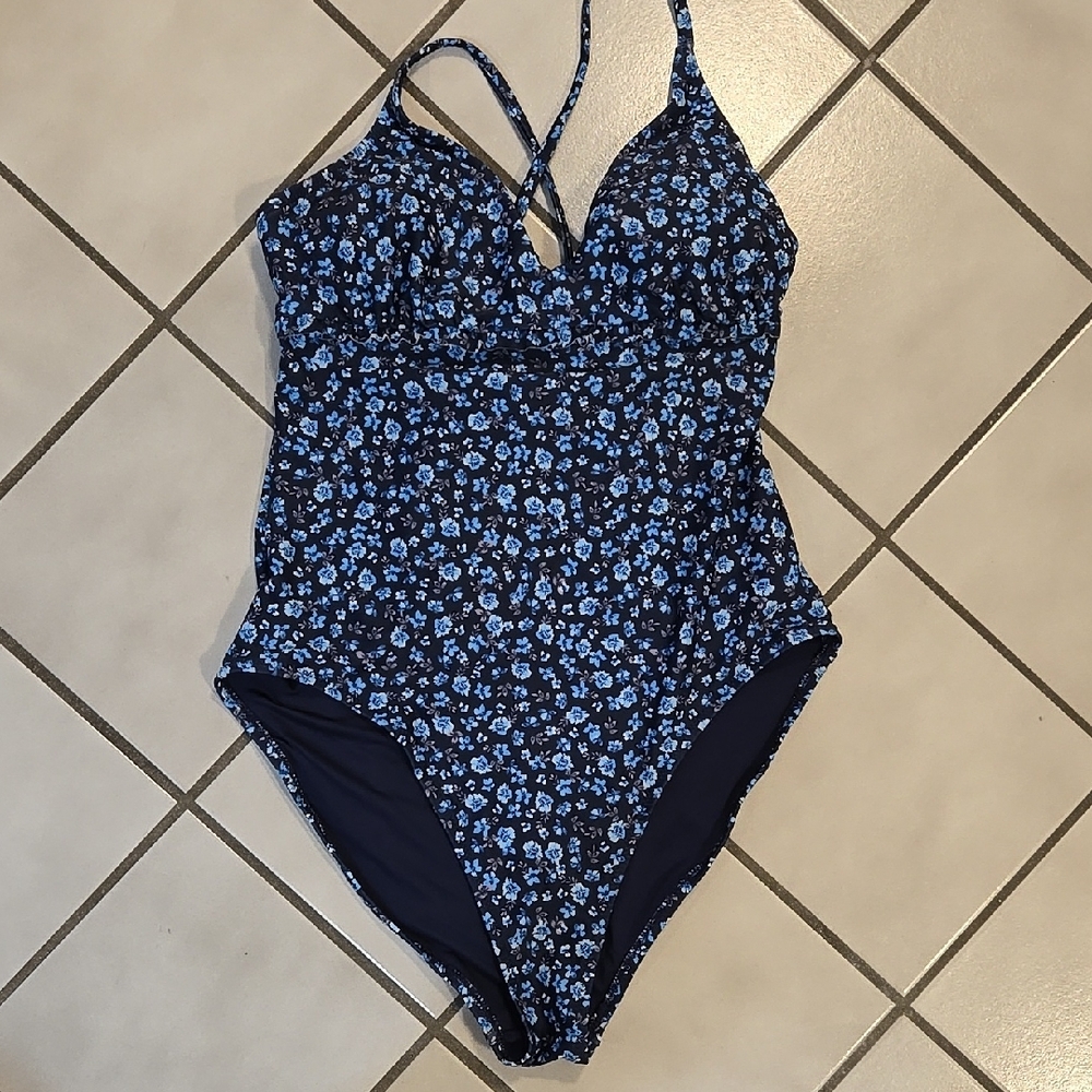 Old Navy Blue Floral One Piece Swimsuit